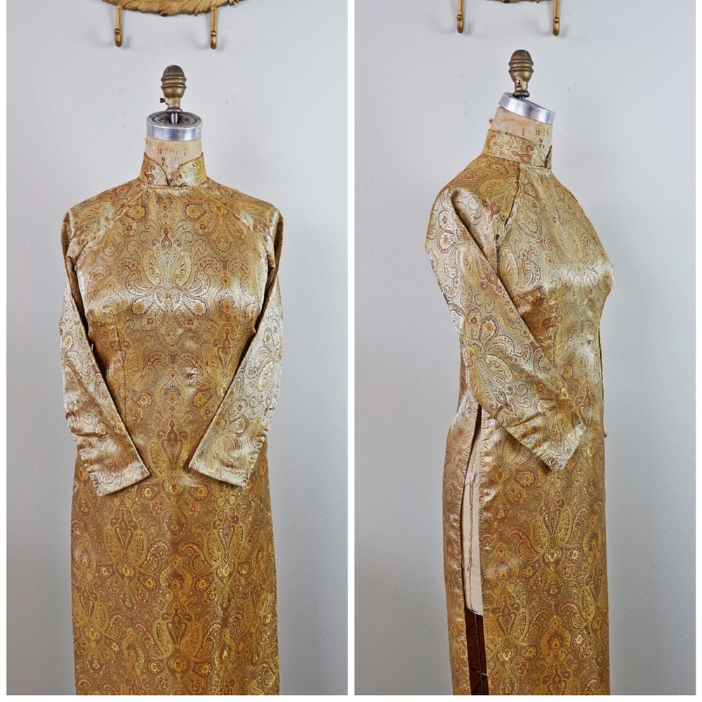 Gold Chinese Satin Dress Cheongsam Qipao
